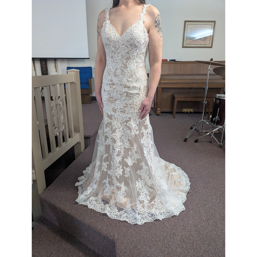 Stella York Lace Mermaid Wedding Dress #5984 Champagne White Low Back Bridal 10